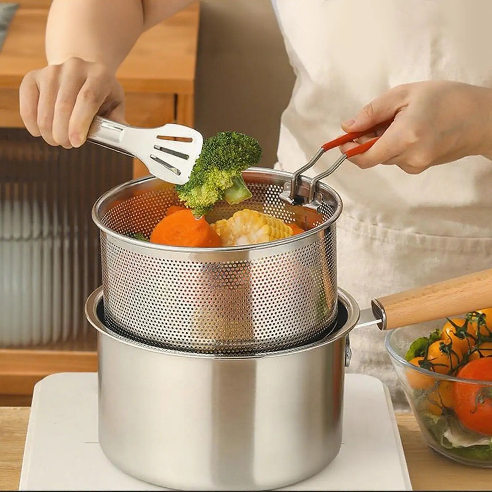 Deep Fryer Pot Stainless Steel Fry Pot with Basket and Lid Food Grade Deep Fryer Multifunctional Deep Frying Pot french fries