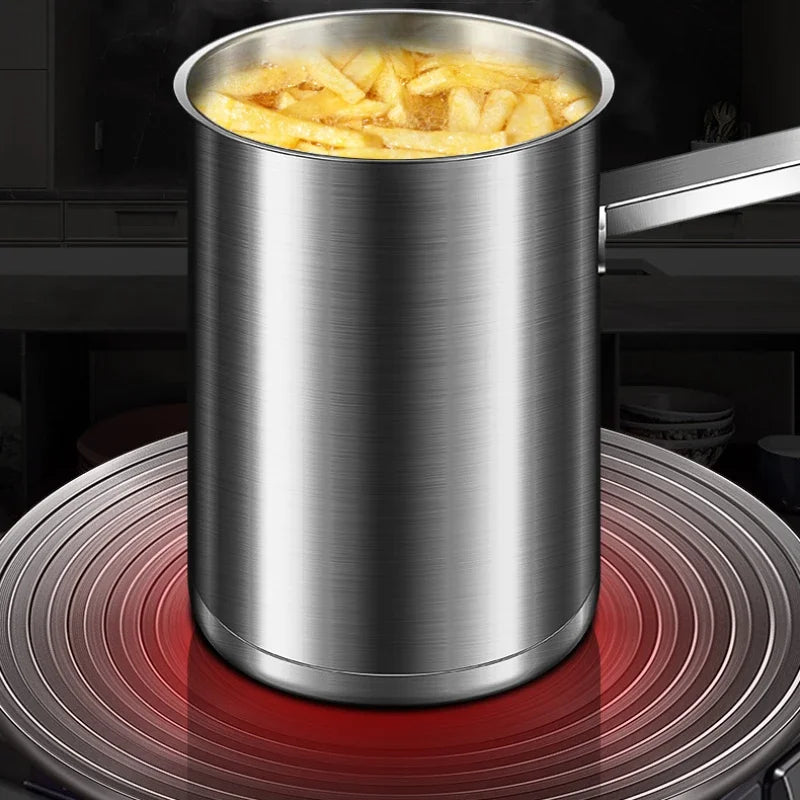 Household small frying pan with filter made of German 304 stainless steel, deep and fuel-efficient, deep kitchen utensils